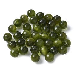 Темно-оливково-зеленый Бусины Кошачие Глаза, круглые, за половину пробурено бисера, темно-оливковый зеленый, 10 мм, отверстие : 1 мм