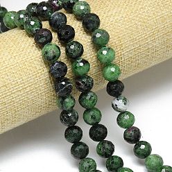 Рубин В Цоизита Натуральный рубин в цоизита бусин пряди, граненый (128 граней), круглые, 10~10.5 мм, отверстие : 1~1.4 мм, около 35~38 шт / нитка, 14.29~15.28'' (36.3~38.8 см)