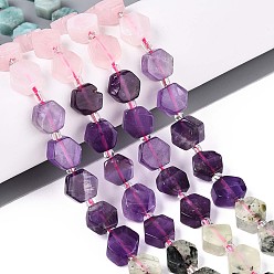 Смешанные камни Натуральный лазурит, аметист, розовый кварц, амазонит, пренит, клубничный кварц и солнечный камень 7 нити чакровых бусин, шестиугольник, с бисером, 8~10x8~10x4~5 мм, отверстие : 0.9~1 мм, около 18~19 шт / нитка, 7.68~8.07'' (19.5~20.5 см)