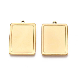 Настоящее золото 18K 304 Настройки кабошон из нержавеющей стали кулон, прямоугольник амулеты, ионное покрытие (ip), реальный 18 k позолоченный, 36x25.5x2 мм, отверстие : 1.8 мм, лоток : 29x21 мм