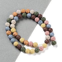 Mixed Color Synthetic Lava Rock Dyed Beads Strands, Round, Mixed Color, 7.5~8mm, Hole: 1mm, about 50pcs/strand, 14.88''(37.8cm)