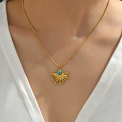 Золотой 201 Женское ожерелье с подвеской-веером из нержавеющей стали и синтетической бирюзой в подарок на свидание, золотые, 16.93 дюйм (43 см)