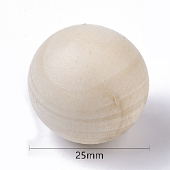 Antique White Natural Wooden Round Ball, DIY Decorative Wood Crafting Balls, Unfinished Wood Sphere, No Hole/Undrilled, Undyed, Lead Free, Antique White, 24~25mm