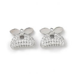 Платинированный Латунные микро проложить кубического циркония подвески, подвески в форме заколок для волос, Реальная платина, 12x15x5.5 мм, отверстие : 1 мм