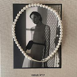 Белый Ожерелья из круглых бусин из ракушек и жемчуга для женщин, с 925 застежками из стерлингового серебра, серебряный цвет гальваническим, белые, 18.50 дюйм (47 см)