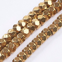 с Золотистым Покрытием Гальванизировать немагнитных синтетический гематит бисер пряди, граненые, рондель, с золотым покрытием, 3x2 мм, отверстие : 0.5 мм, около 198 шт / нитка, 15.5 дюйм (39.5 см)