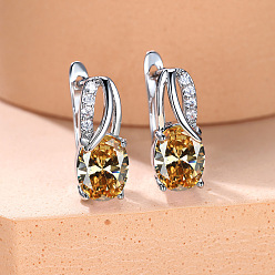 (932FM) Темно-синий аква-матовый с подкладкой Латунь кубического циркония серьги стержня, овальные, платина, темно-золотистые, 16x13 мм