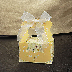 Желтый Свадебное платье в европейском стиле, бумажные подарочные коробки для конфет с лентой, складные ящики для хранения на свадьбу, прямоугольные, желтые, 6.5x6.2x10 см