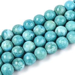 Темно-бирюзовый Окрашенные нити синтетических окаменелостей, круглые, темные бирюзовый, 6.5x6 мм, отверстие : 0.9 мм, около 64 шт / нитка, 15.75'' (40 см)