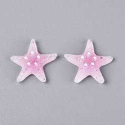 Ярко-Розовый Прозрачная смола и кабошоны с пайетками в технике декоден, морская звезда, ярко-розовый, 32~33.5x33~35.5x10~11 мм
