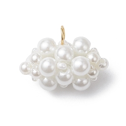 Белый Подвески из перламутрового стекла с бусинами из жемчуга, облако, с открытыми пружинными кольцами из нержавеющей стали 304, золотые, белые, 16.5x26.5x16 мм, отверстие : 4.5 мм