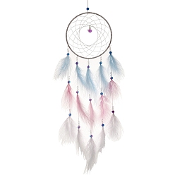 Разноцветный Тканая сетка/паутина с железным кольцом и настенным украшением из перьев, с тканевыми и пластиковыми бусинами, украшение-оберег для дома и офиса, красочный, 650x160 мм