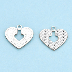 Silver 925 Sterling Silver Charms, Heart, Silver, 11.5x12.5x1mm, Hole: 1.2mm