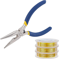 Platinum & Golden Round Copper Craft Wire, with Iron Chain Nose Pliers, Platinum & Golden, Copper Craft Wire: 3rolls
