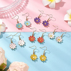 (52) Непрозрачная лаванда 6 пары 6 цвета сплава эмаль висячие серьги, с 304 фурнитурой для сережек из нержавеющей стали, цветок, золотой свет, разноцветные, 35.5x16.5 мм, 1 пара / цвет