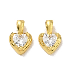 Golden Brass Pave Clear Cubic Zirconia Charms, Heart Charms, Rack Plating, Long-Lasting Plated, Cadmium Free & Lead Free, Golden, 12x8x4mm, Hole: 2.2x3.7mm