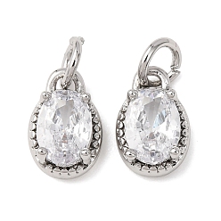 Платина Латунные микро проложить кубического циркония подвески, овальные амулеты, с целью перехода в кольце, стойки покрытие, долговечный, платина, 10.5x6.5x4.5 мм, отверстие : 3 мм