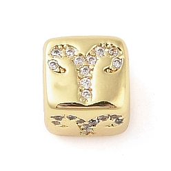 Овен Латунь микропаве прозрачный кубический цирконий европейский бисер, кубические, Овен, 8x8x7.5 мм, отверстие : 4.5 мм