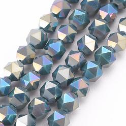 Темный Голубой Гальванические непрозрачные стеклянные бусины, с покрытием AB цвета, граненые, круглые, темные голубые, 5.5x5.5x5.5 мм, отверстие : 1 мм, около 97~99 шт / нитка, 20.87 дюйм ~ 21.26 дюйм (53 см ~ 54 см)