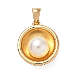 Плоский Круглый 304 подвески из нержавеющей стали, с пластиковой имитационной жемчужиной, плоско-круглые, 22x19x11 мм, отверстие : 7.5x3.5 мм