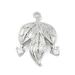 Платина Латунные микро проложить кубического циркония подвески, без кадмия, без никеля и без свинца, лист прелести, платина, 22x15.5x4 мм, отверстие : 1.5 мм