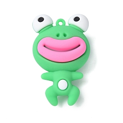 Зеленый лайм Пластиковые подвески из пвх, лягушка с красной губой, зеленый лайм, 52.5x32x21 мм, отверстие : 2 мм