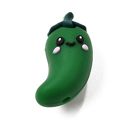 Verde 3d cuentas focales de silicona, Ají picante, verde, 29x13.5x15 mm, agujero: 2.5 mm