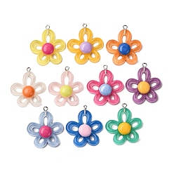 (52) Непрозрачная лаванда Прозрачные смоляные подвески, цветок, с железной платиной петлей, разноцветные, 33.5x28.5x7.5 мм, отверстие : 2 мм