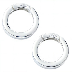 Серебро 2 шт. 925 Кольца с пружинным затвором из стерлингового серебра, с печатью 925, серебряные, 9 датчик, 15x3 мм