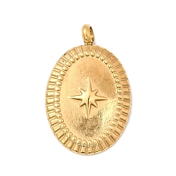 Настоящее золото 18K 304 подвески из нержавеющей стали, ионное покрытие (ip), овал со звездой, реальный 18 k позолоченный, 24x15.5x2.5 мм, отверстие : 2.5 мм