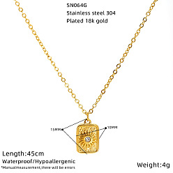 Rectangle 304 Stainless Steel Micro Pave Cubic Zirconia Rectangle Pendant Necklaces for Women, Real 18K Gold Plated, Rectangle, 17.72 inch(45cm), pendant: 15mm