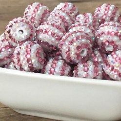 Розовый Бусины со стразами из смолы, круглый с узором в полоску, для изготовления ювелирных изделий DIY, ручки и поделки из бисера, светло-розовый, 20x17.5 мм, отверстие : 2.7 мм