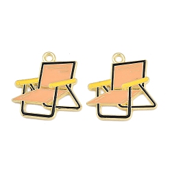 Sandy Brown Alloy Enamel Pendants, Folding Chair Charms, Golden, Sandy Brown, 25x24.5x1mm, Hole: 2mm