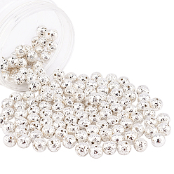 с Покрытием Серебра Гальванические бусины из натуральной лавы, круглые, неровный, со серебряным покрытием, 9 мм, отверстие : 1 мм, Около 141 шт / коробка