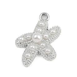 Платина Подвески из сплава и страза, прелести морская звезда, с пластиковой имитацией жемчуга, платина, 22x17x6 мм, отверстие : 1.8 мм