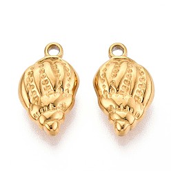 Настоящее золото 18K 304 подвески из нержавеющей стали, очарование раковины, ионное покрытие (ip), реальный 18 k позолоченный, 17.5x11x5.5 мм, отверстие : 1.6 мм