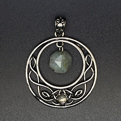 Лабрадорита Подвески из натурального лабрадорита в форме шестигранника, металлические полые подвески в виде узла викингов, 44x40 мм