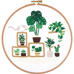 Other Plants DIY Display Decoration Embroidery Kit, Including Embroidery Needles & Thread, Cotton Fabric, Plants Pattern, 171x193mm
