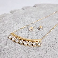 Кристалл 304 комплекты из серег-гвоздиков и ожерелий с подвесками из нержавеющей стали со стразами, труба и плоский круг, кристалл, 17.72 дюйм (45 см)