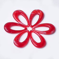Crimson Acrylic Pendants, Imitation Gemstone Style, teardrop, Crimson, 44.5x25.5x6mm, Hole: 1.4mm, about 185pcs/500g