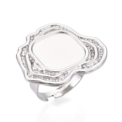 Нержавеющая Сталь Цвет Регулируемые наггетсы 304 кольцевые компоненты из нержавеющей стали, настройки квадратного пэда, цвет нержавеющей стали, лоток : 14x14 мм, 25x28.5 мм, внутренний диаметр: 17~18 мм