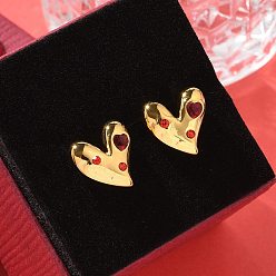 Рубин Ионное покрытие (ip) 304 серьги-гвоздики из нержавеющей стали, со стразами, сердце, рубин, 13x13 мм