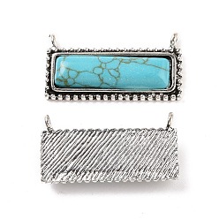 Antique Silver Alloy Pendants, with Synthetic Turquoise, Rectangle Charms, Antique Silver, 18x34x5mm, Hole: 1.8mm