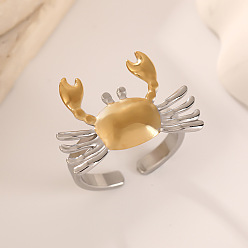 Краб Регулируемые 201 манжеты из нержавеющей стали с открытыми кольцами для женщин, золотые и нержавеющая сталь цвет, краб, 17.5x24.5 мм, регулируемый