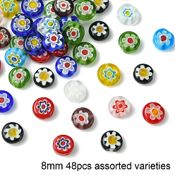 (52) Непрозрачная лаванда 1 нити плоские круглые стеклянные бусины миллефиори ручной работы, разноцветные, 8x3 мм, отверстие : 0.5 мм, около 48 шт / нитка, 14.1 дюйм