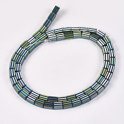 Green Plated Electroplate Non-magnetic Synthetic Hematite Beads Strands, Cuboid, Green Plated, 6x4x4mm, Hole: 0.8mm, about 66pcs/strand, 15.75 inch(40cm)