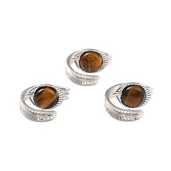 Тигровый глаз Кольцо-манжета овальной формы с тигровым глазом, открытое кольцо с латунным листом для женщин, без кадмия и без свинца, платина, размер США 8 1/2 (18.5 мм)