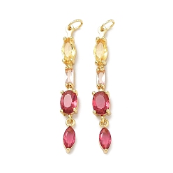 Красный Латунные микро проложить кубического циркония подвески, овальные амулеты, долговечный, стойки покрытие, без свинца и без кадмия, реальный 18 k позолоченный, красные, 39x5x4 мм, отверстие : 3 мм