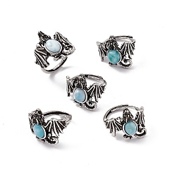 Ларимар Регулируемые кольца динозавра из натурального ларимара, антикварные серебряные латунные украшения для женщин, 2~19 мм, внутренний диаметр: американский размер 7(17.3мм)