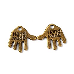 Antique Bronze Tibetan Style Alloy Charms, Cadmium Free & Nickel Free & Lead Free, Hand Palm with Word Hand Made, Antique Bronze, 12.5x13x1mm, Hole: 1mm